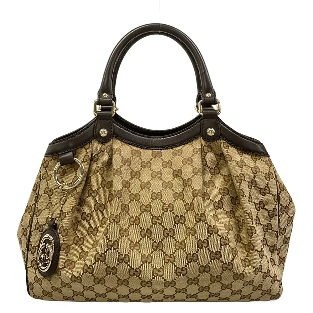 Gucci Sukey, GG Pattern Tote Bag 211944 Beige Dark Brown Jacquard Leather